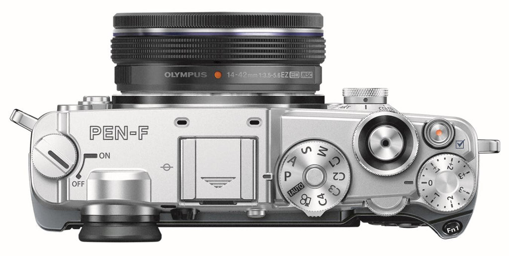 Olympus PEN-F zilver + 14-42mm Pancake EZ zwart