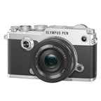 Olympus PEN-F zilver + 14-42mm Pancake EZ zwart
