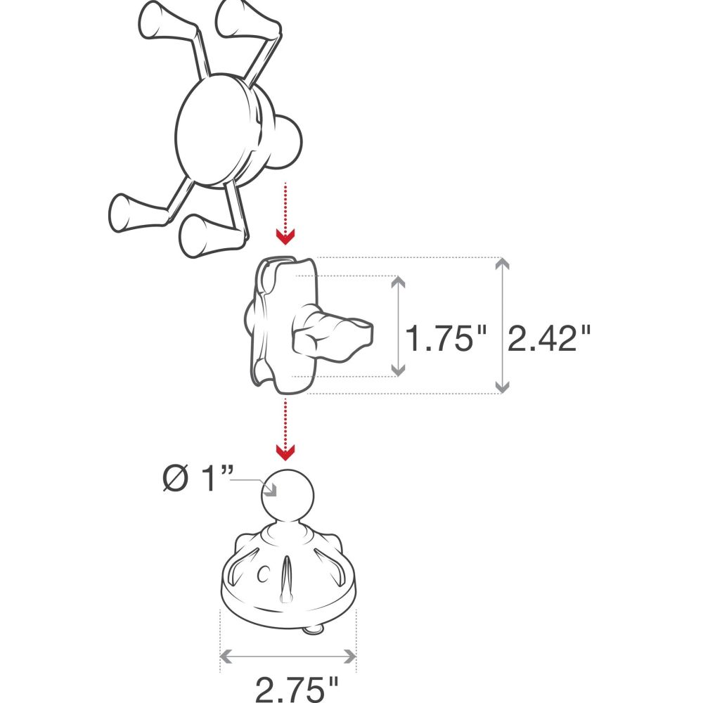 Ram Mounts Unpd W Short Arm Suction X-Grip