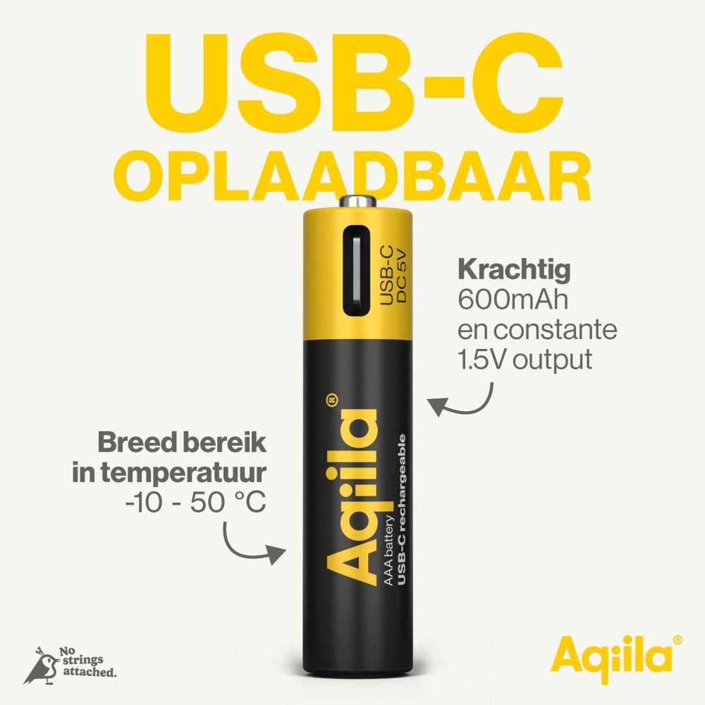 Aqiila AAA USB-C Rechargable Battery 1.5V 600mAh Li-Ion (4x)