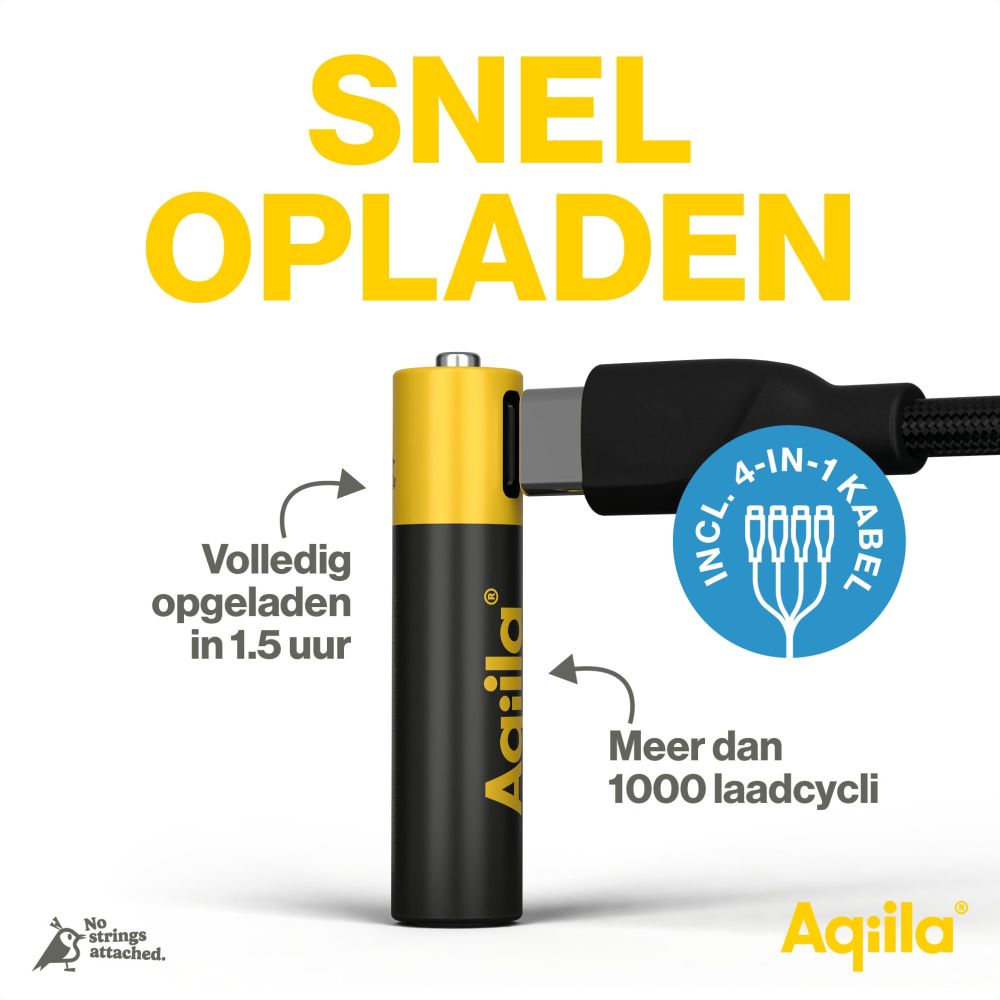 Aqiila AAA USB-C Rechargable Battery 1.5V 600mAh Li-Ion (4x)