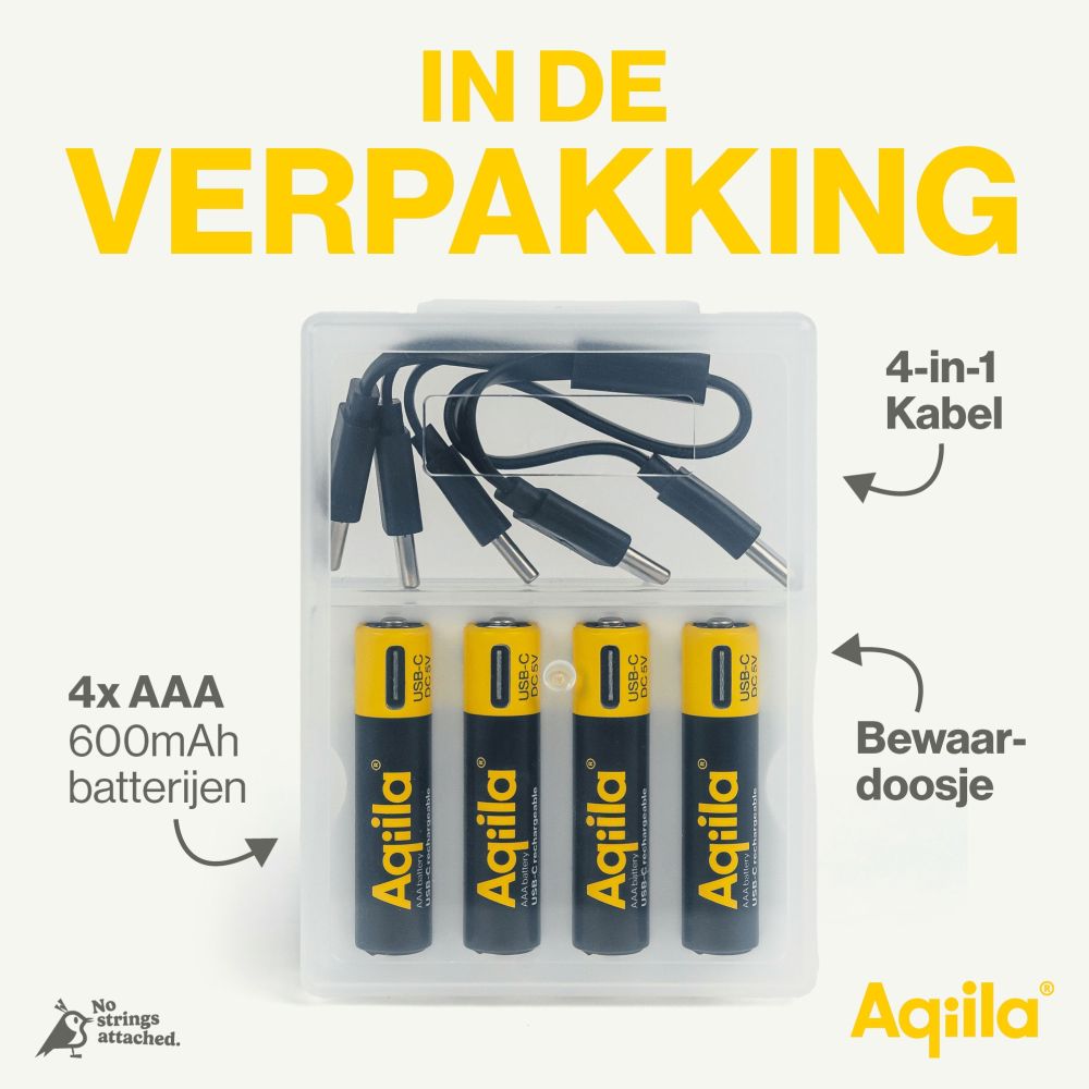Aqiila AAA USB-C Rechargable Battery 1.5V 600mAh Li-Ion (4x)