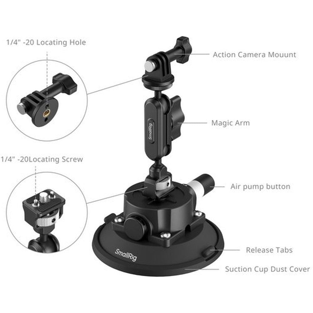 SmallRig 5855B 4.5" Suction Cup Mount for Action Cameras
