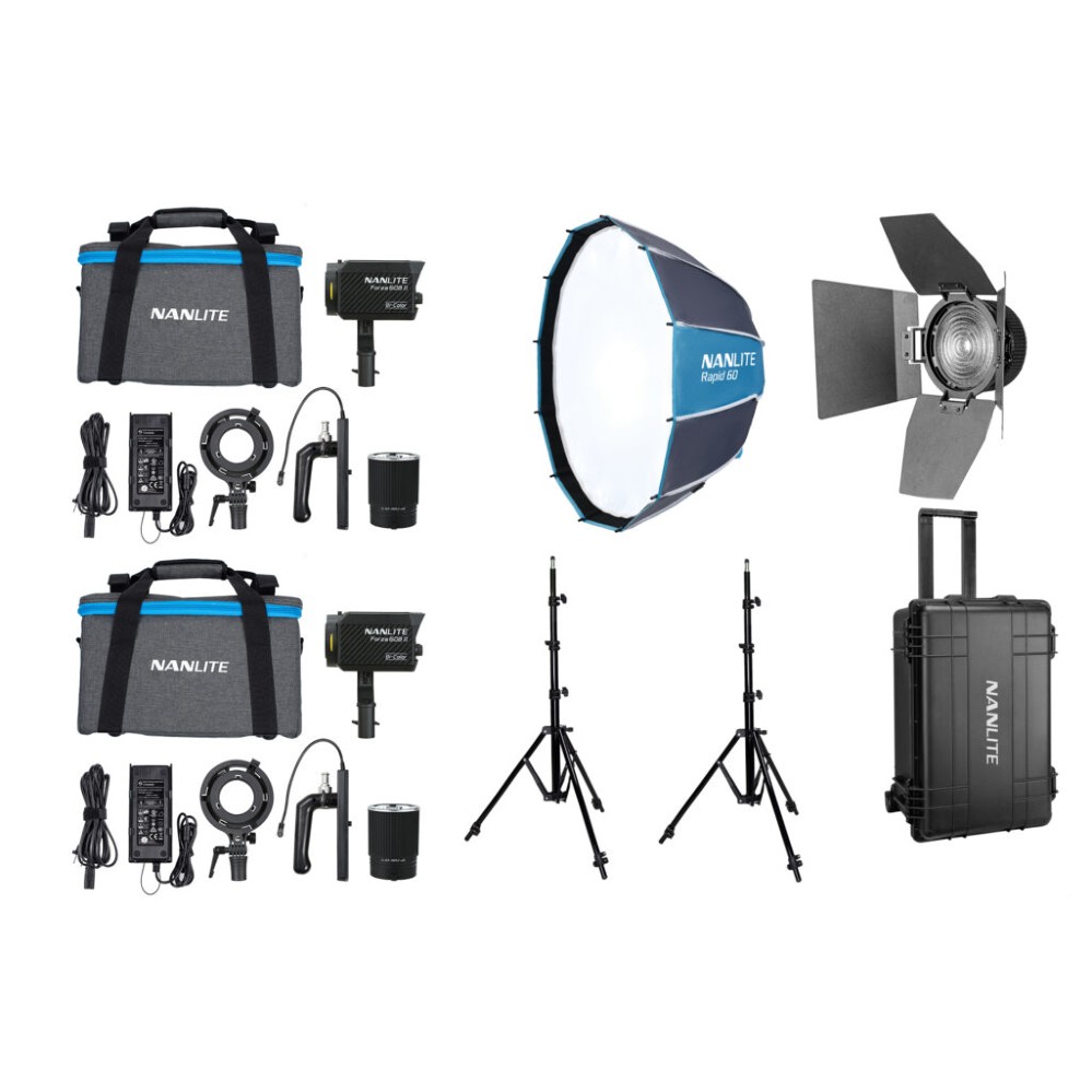 Nanlite Forza 60B II LED dual kit (con estuche, soporte de luz, fresnel y softbox)