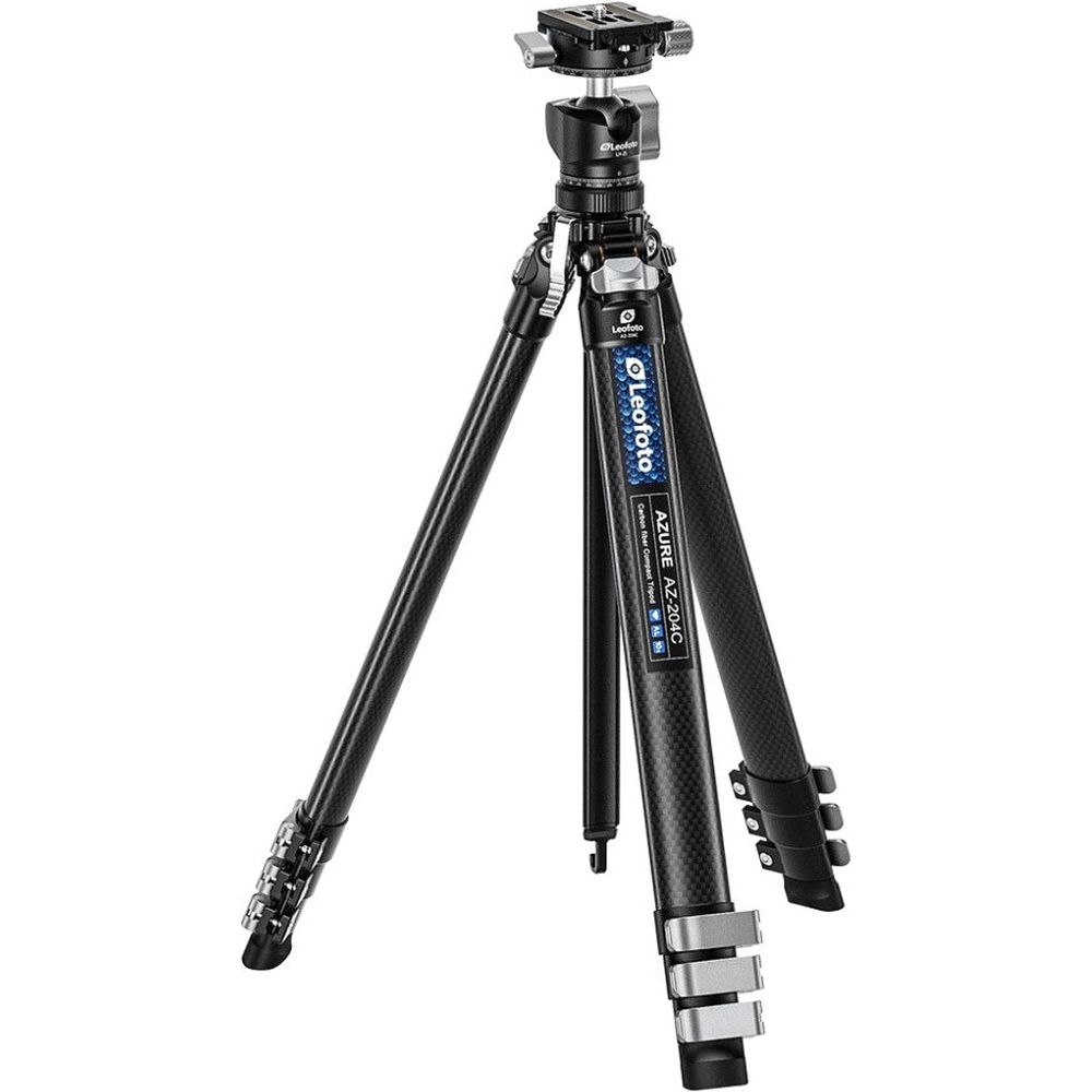 Trípode ultracompacto Leofoto AZ-204C+LH-25R de la serie Azure, color plata.