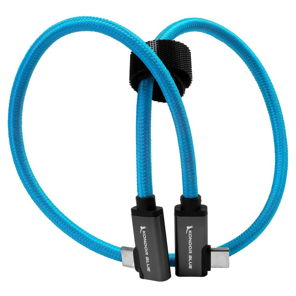 Cable USB C a USB C azul de Kondor para grabación y carga de SSD - 8K (2x en ángulo) (18")