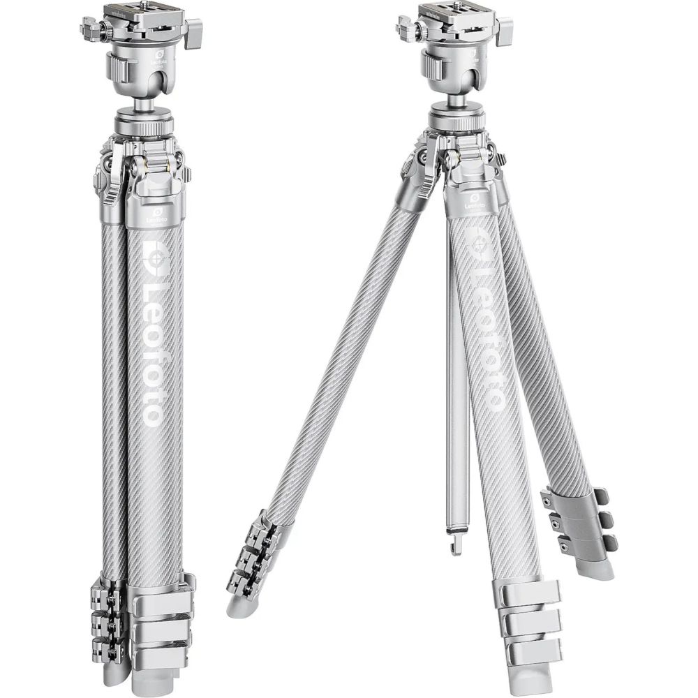 Trípode ultracompacto Leofoto AZ-204C+MBH-30 de la serie Azure, color plata.
