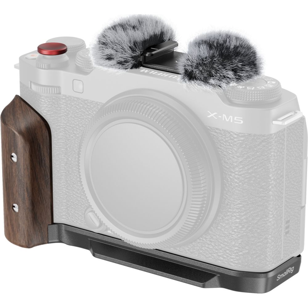 Placa de montaje en forma de L SmallRig 5260 con asa de madera para Fujifilm X-M5, negra