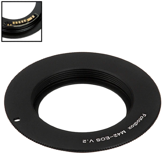 Fotodiox Adaptador de montura de objetivo compatible con objetivo réflex con montura de rosca M42 tipo 2 a cuerpo de cámara réflex con montura Canon EOS (EF, EF-S) - con chip de confirmación de enfoque Generation v10