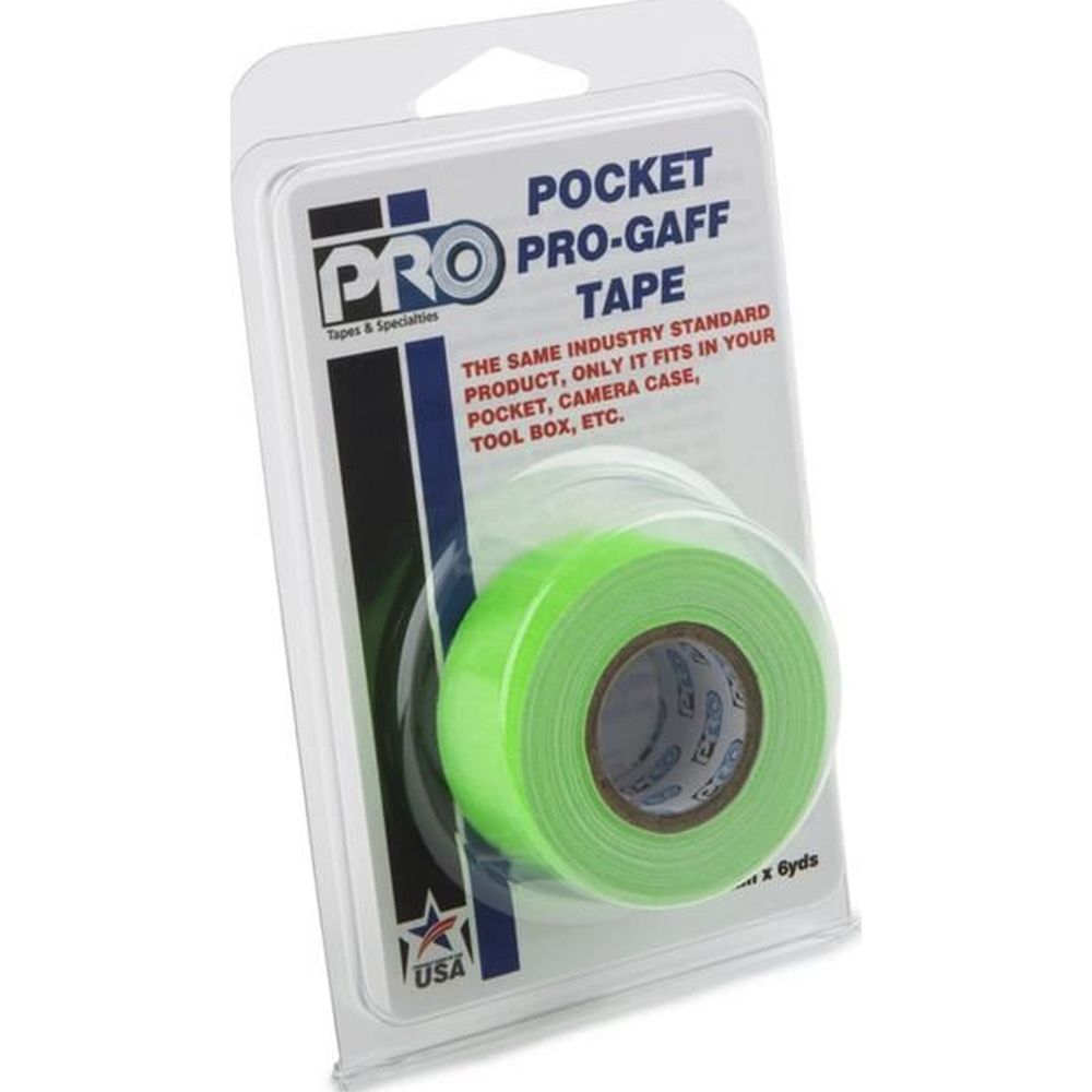 Cinta adhesiva Pro Tapes Pro Gaff Pro Pocket de 24 mm x 5,4 m, color verde fluorescente.