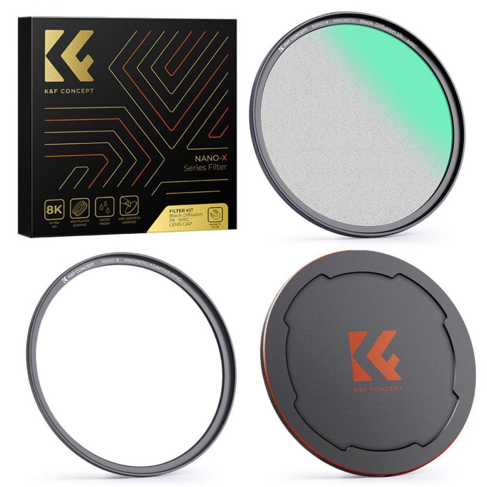 Filtro K&F Concept Magnetic 1/4 Black Mist Nano-X que incluye anillo adaptador y tapa de lente 72 mm