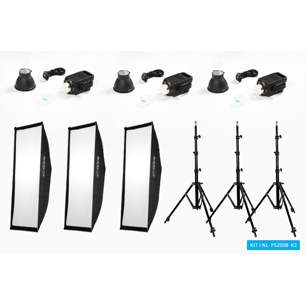 Kit triple LED bicolor Nanlite FS200 (con soporte de luz y softbox)