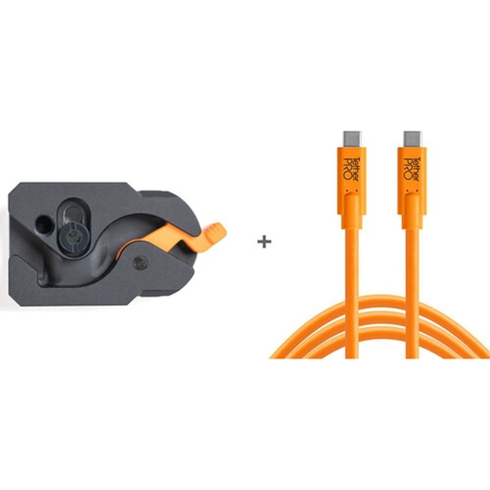Kit de cable y palanca Tether Tools TetherGuard USB-C a USB-C de 4,6 m, recto a recto, naranja de alta visibilidad