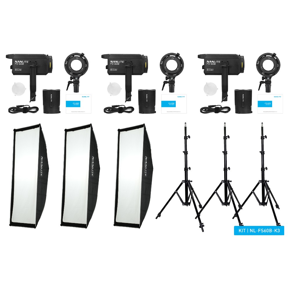 Kit triple LED Nanlite FS 60B (con soporte de luz y softbox)