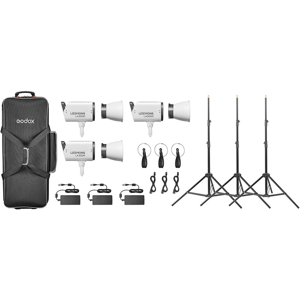 Kit de 3 luces de vídeo LED RGB Godox Litemons LA300R (blanco)