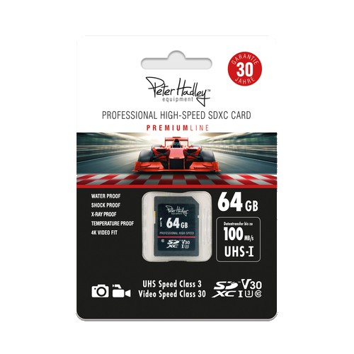 Peter Hadley Prof. de alta velocidad 64GB UHS-I SDXC Cl10, U3, V30 (100/95 MB/s)