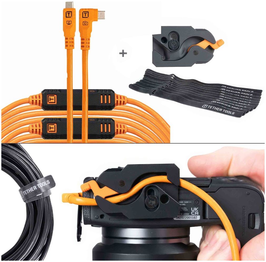 Kit de cable y bloqueo de palanca Tether Tools, Optima 10G, 9,2 m (31'), recto a la derecha naranja