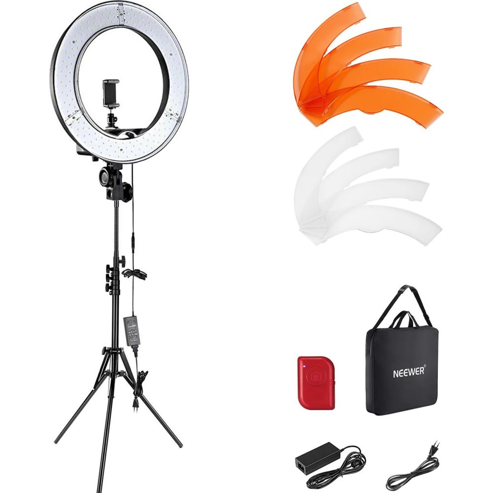 Anillo de luz LED bicolor Neewer RL-18 de 18" con soporte incluido