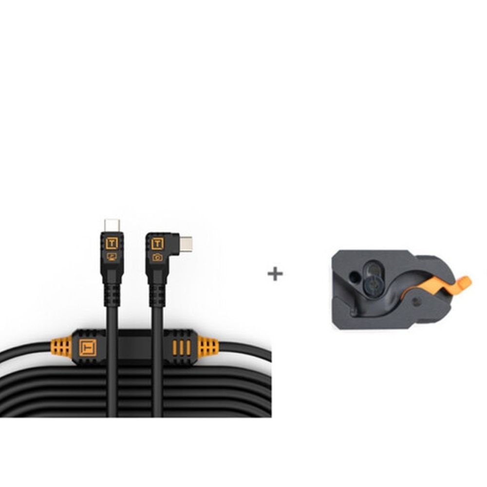 Tether Tools TetherGuard LeverLock y juego de cables, USB-C recto a USB-C acodado, 9,4 m negro antirreflectante