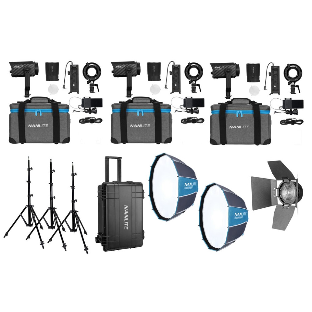 Nanlite Forza 60 II LED triple kit (con estuche, pie de iluminación, fresnel y softbox)