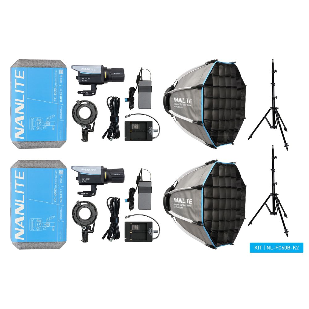 Kit dual Nanlite FC-60B LED Bicolor Spot Light (con soporte de luz y softbox)