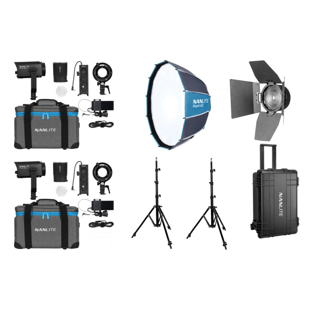 Nanlite Forza 60 II LED dual kit (con estuche, pie de iluminación, fresnel y softbox)
