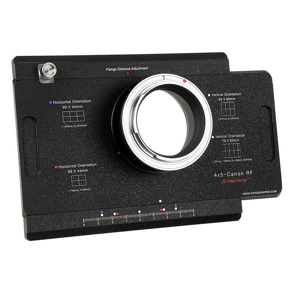 Fotodiox Adaptador Pro de Montura de Objetivo para Canon RF a Cámara de Visión 4x5 con respaldo Graflok
