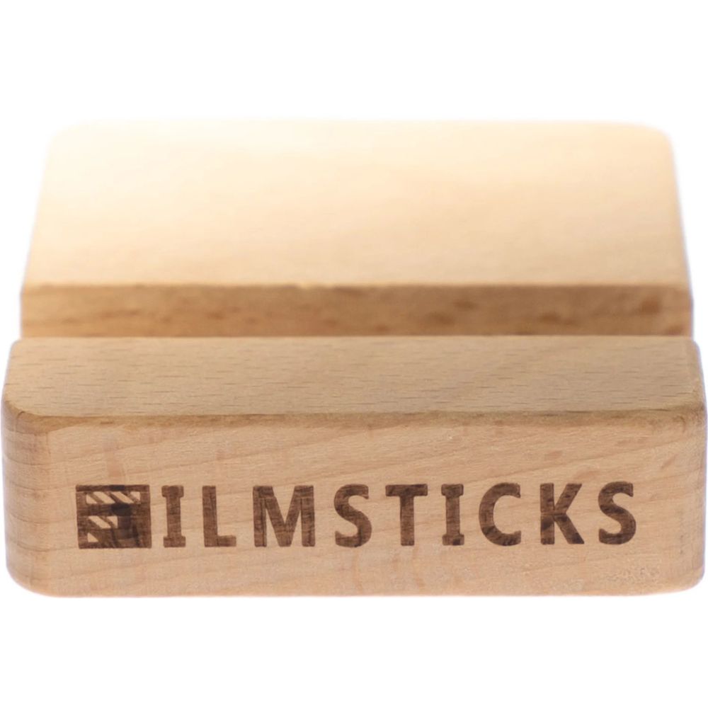 Filmsticks Soporte de madera para teléfonos inteligentes y claqueta.