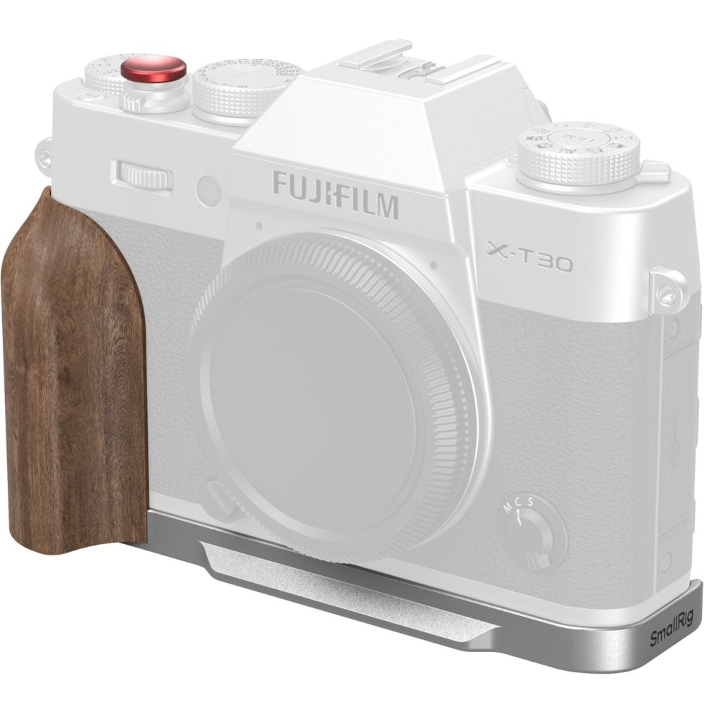 Placa de montaje en forma de L SmallRig 5667 con mango de madera para FUJIFILM X-T30 / X-T30 II / X-T30 III, plateada