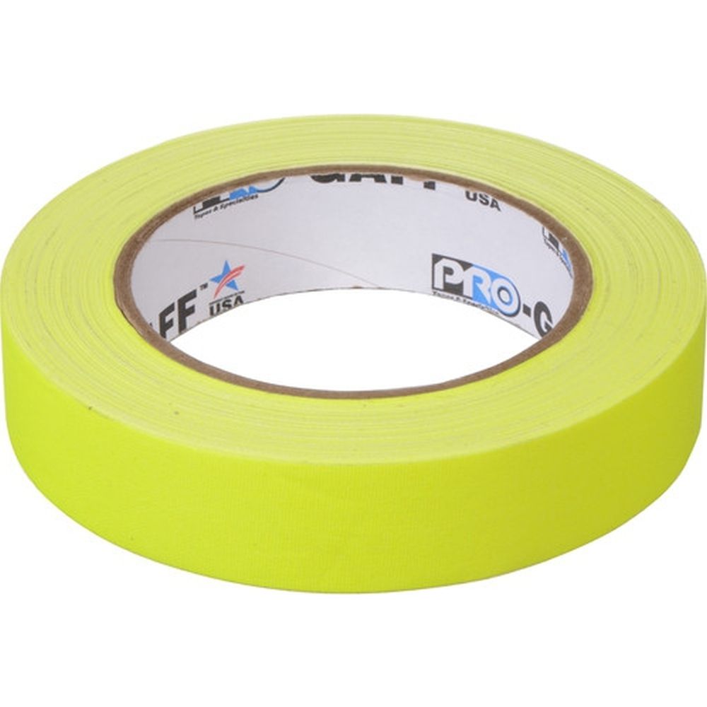 Cinta adhesiva de tela Pro Tapes Pro Gaff de 24 mm x 22,8 m, color amarillo fluorescente.