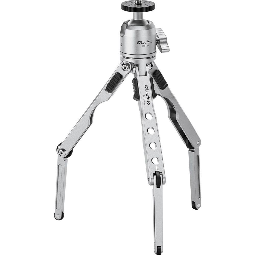 Trípode de mesa Leofoto MT-03mini + rótula MBH-20 (plateado)