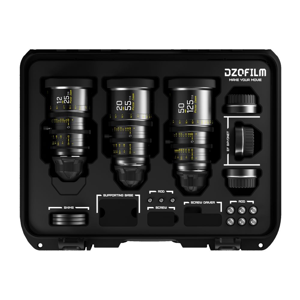 Kit de 3 objetivos DZOFilm Pictor Zoom con estuche 12-25/20-55/50-125 T2.8 (negro)