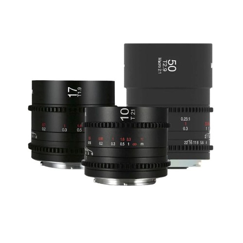 Paquete de 3 lentes [gran angular + macro] Laowa MFT Cine prime (10mm, 17mm, 50mm)