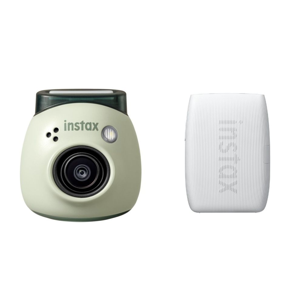 Cámara digital Fujifilm INSTAX PAL, Verde pistacho + impresora mini Link 3, Blanco arcilla