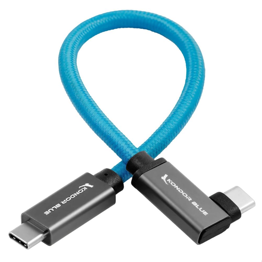 Kondor Blue Cable USB C a USB C de alta velocidad para Samsung T5 T7 SSD - Ángulo recto